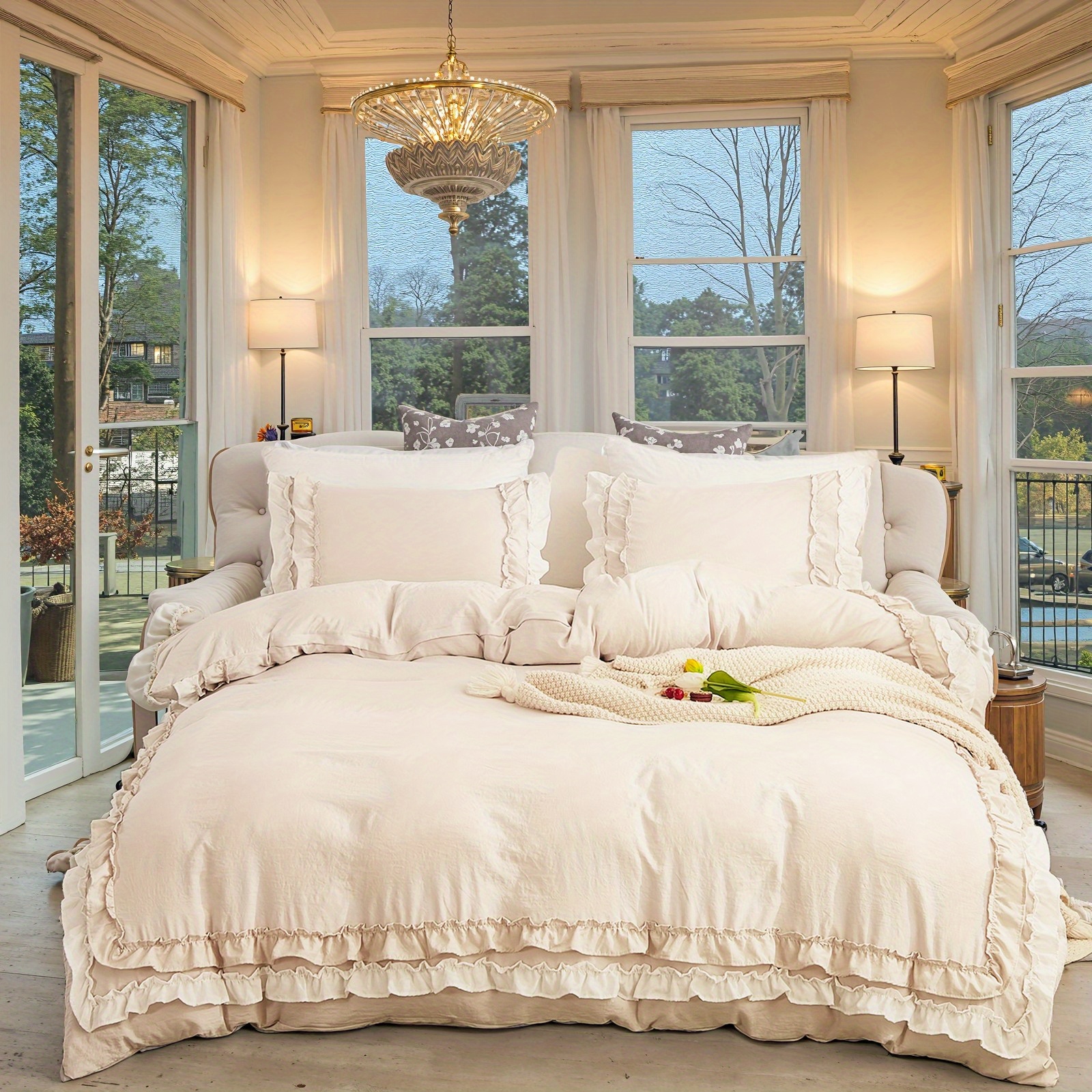 3pcss 90g4 April Microfiber With Double Light Gray Base Duvet Cover Set, Bedding 3pcs Set, 1pc Duvet Cover And 2pcs Pillowcases, Duvet Cover Set, Style, Ten Sizes