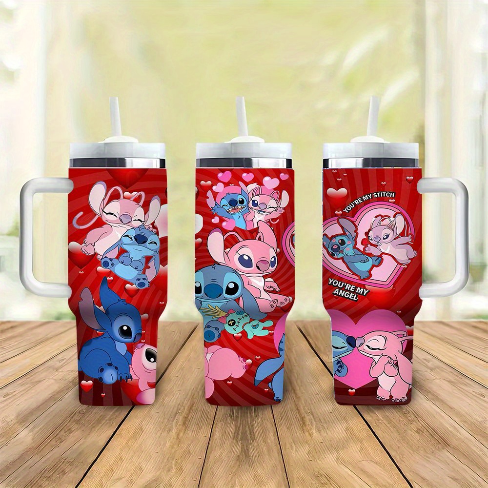 

1pc Stitch 40oz Stainless Steel Travel Mug With Lid & Straw - Leak-proof, Bpa-free, Romantic Cartoon Design For Valentine's Day & More - Ideal For Car, Home, Office, & Birthday Gifts