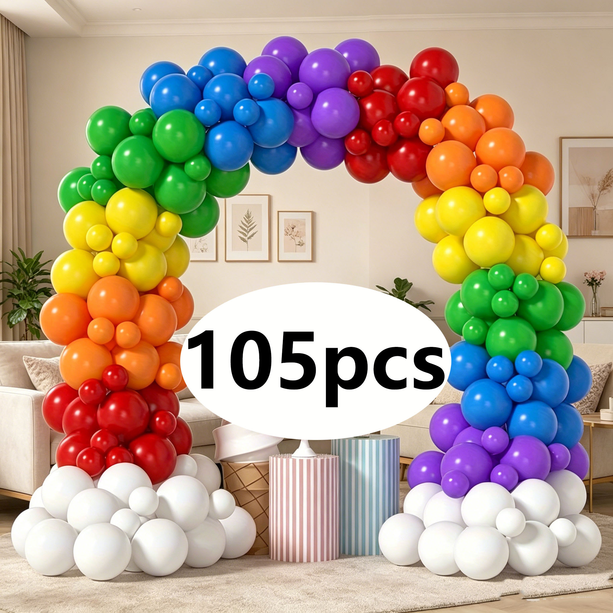 TEMU 105pcs Assorted Colorful Balloons, 10/5-inch Red, Yellow, Green, Purple, White And Red Latex Balloons, For Engagement, New Year, Birthday Party