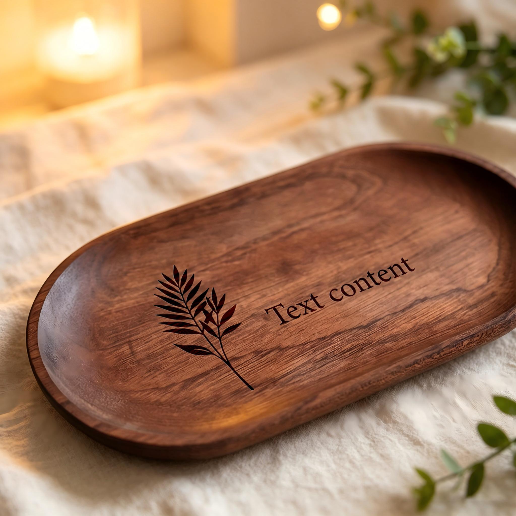 TEMU 1 Bandeja de Madera Personalizable con Diseños Florales Tallados para Ocasiones Festivas, Personalización de Texto, Ideal para Decoración del