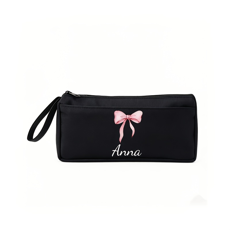TEMU 1pc Customizable Name, Number, Date Etc. Text Pencil Case, Optional, Easy To Carry, With Bow Print, Suitable For Gifting, School And Storage