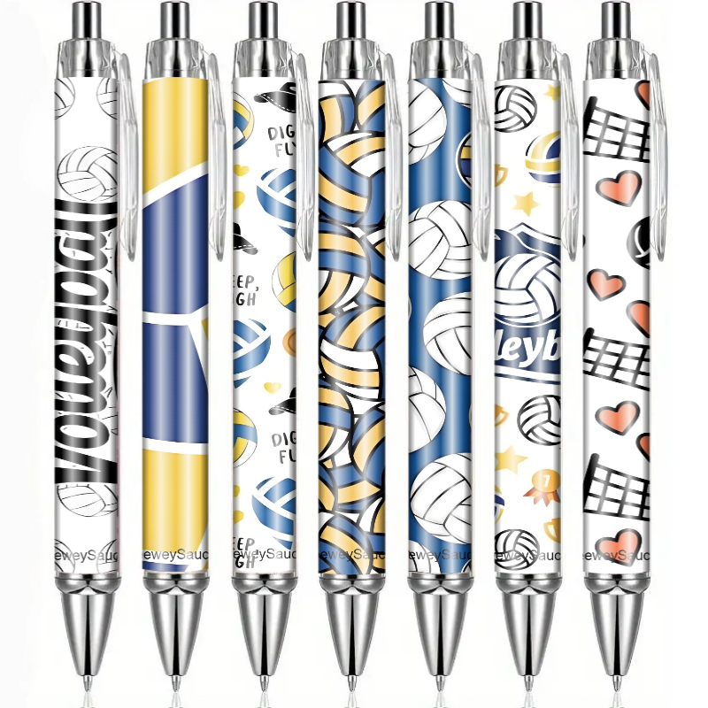 Image of 7pcs Volleyball-themed Ballpoint Pen Set Retractable Black Ink Refills Gift Pens Suitable For Players Fans Party Decorations