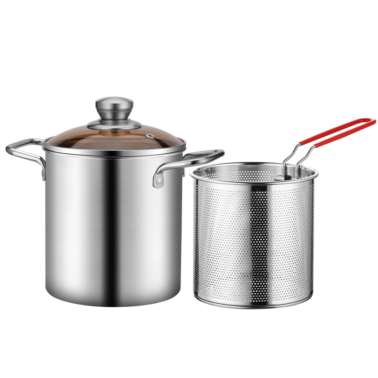 TEMU 304 Stainless Steel Deep Fryer With Basket And Lid, Food-grade Multi-functional Oil Pot, 3.2 Quart Capacity, Mini Deep Fryer, Deep Fryer With
