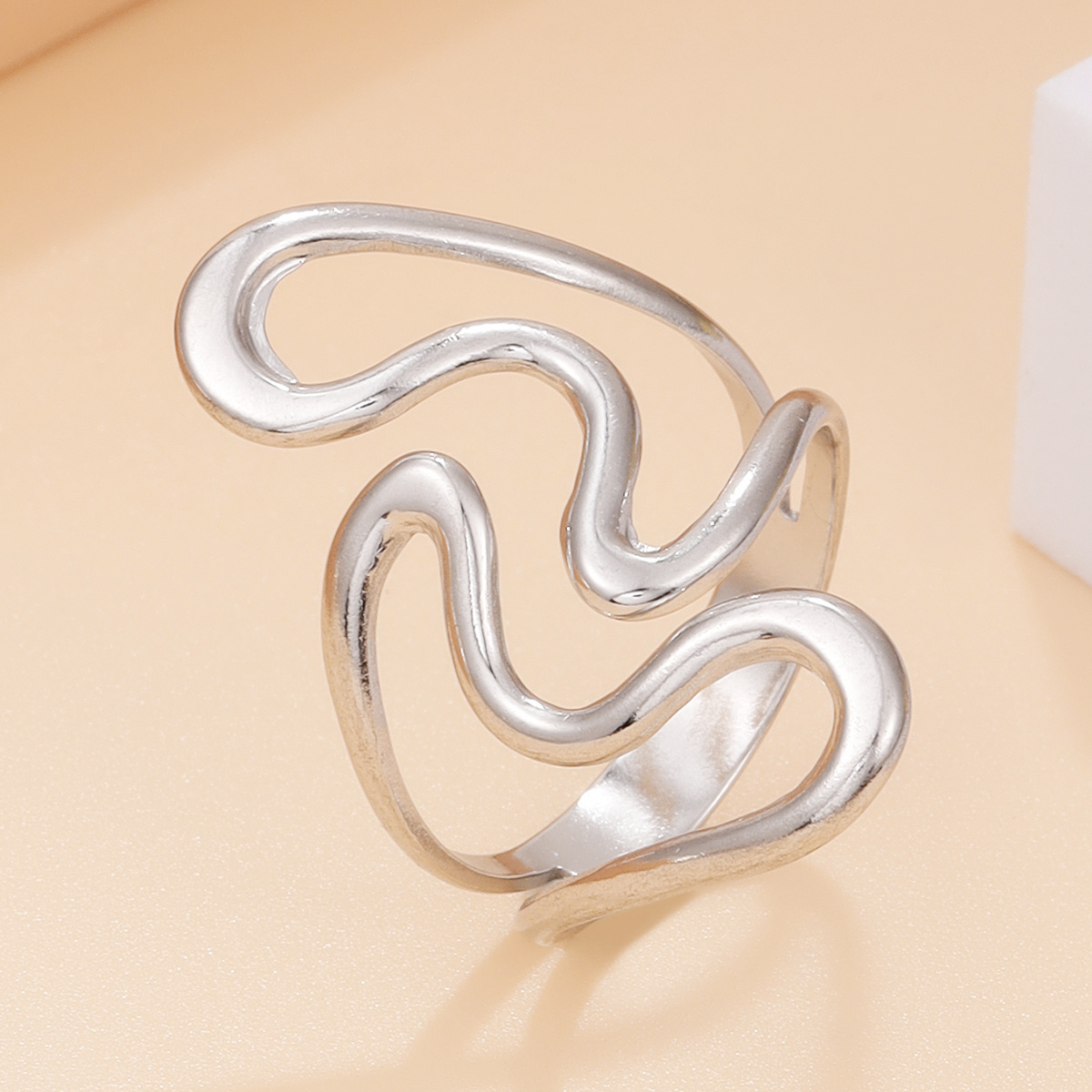 TEMU 1pc - Fashionable Asymmetrical Wavy Stainless Steel . Irregular , Hollow Arc-shaped Design. Suitable For Women' Wear, Festivals, And Banquets.