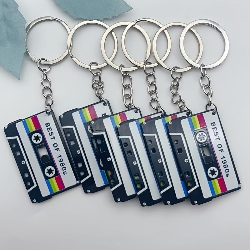 TEMU Plat 2D, 6pcs Porte-clés Mini Cassette Vintage 2D - Pendentifs Musicaux en Plastique Durable, à Clip, Cadeau Nostalgique, Convient pour