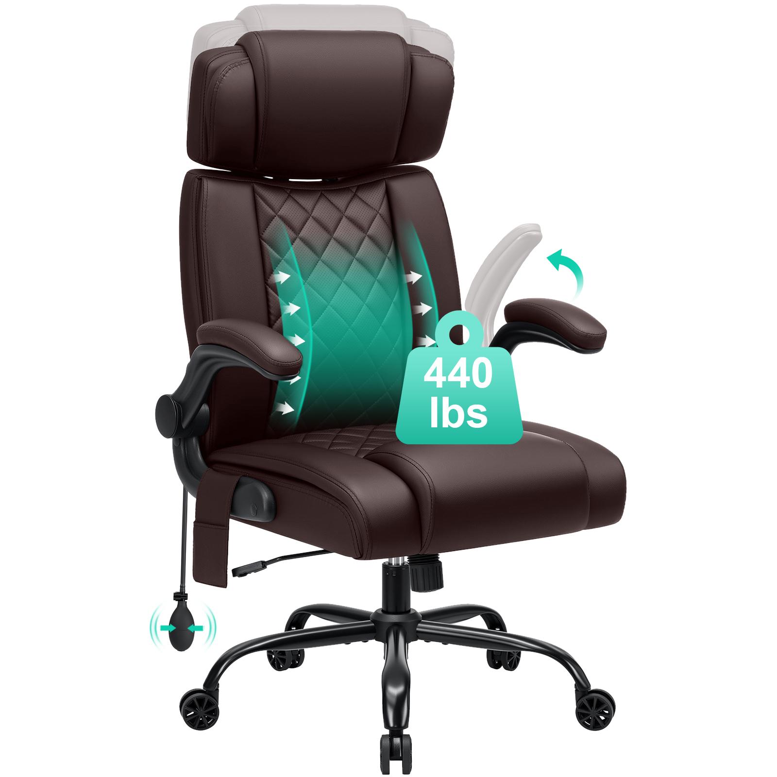 Hoffree Office Chair Featuring Lumbar Support And A Height-adjustable Headrest, Designed For With Padded Flip-up Armrests, Made Of Faux Leather, Ideal For Work And Study