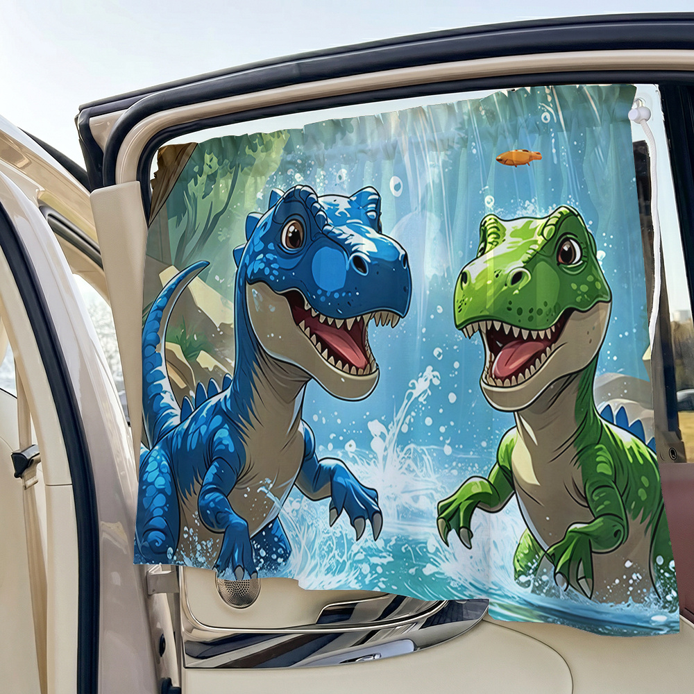 TEMU 1 rideau de voiture plat 2D, rideau pare-soleil de voiture à double impression de jeu d'eau de dinosaure, facile à installer, corde réglable,