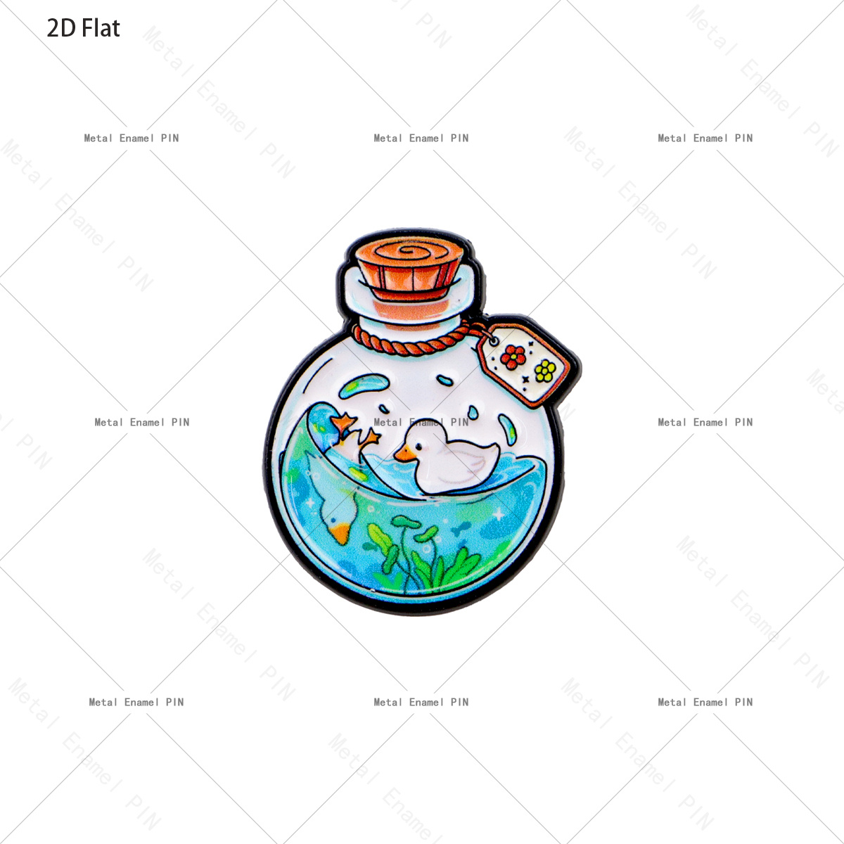 TEMU Plat 2D, 1 pièce Épingle émaillée Canard dans une bouteille en verre, Canard blanc Étang Plante Broche de revers en métal Insigne pour chapeau
