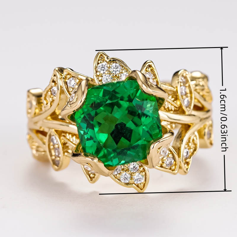 Women's Retro Green Zirconia Flower Leaf Ring