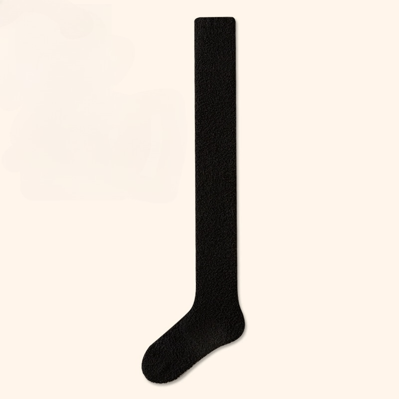 E-shop 1 Paar Dicke Warme Kniestrümpfe für Herbst Winter, Bequemes Coral-Fleece ohne Fusseln, Hausschuhe zum Schlafen, Elegante Uni-Farben Lange Knie-