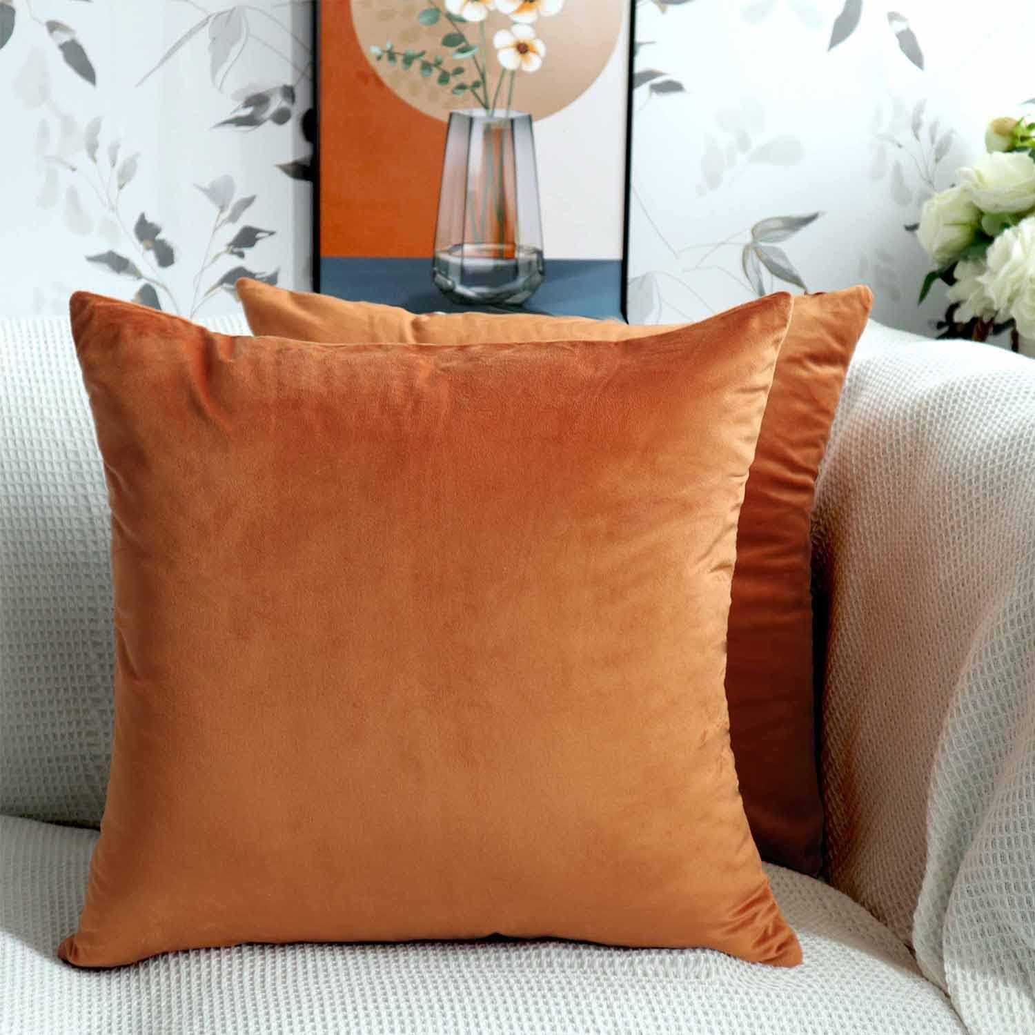 pack velvet burnt orange throw pillow covers 18x18 inch Temu