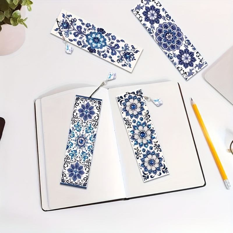 TEMU Un ensemble de 4 marque-pages de peinture diamant avec pendentifs en diamant - floraux - Convient aux amateurs de livres et aux passionnés de