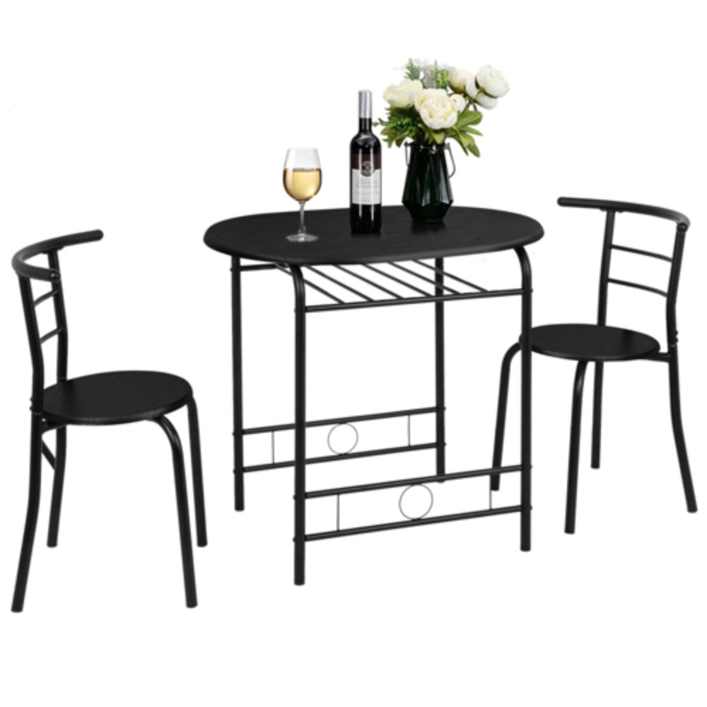 TEMU 3pcs Dining Furniture Set, 2-person Breakfast Table Set, Minimalist Wooden Table And 2 Chairs With Metal Frame, Space-saving Dinette Set For