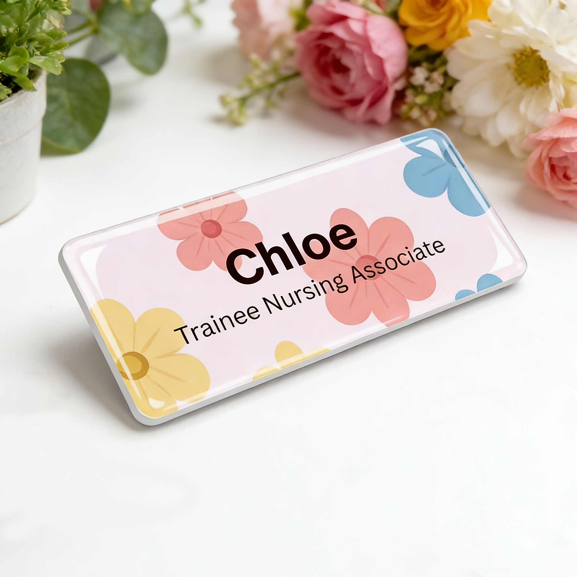 TEMU Personalized Nurse Pin Badge With Flowers, Custom Name And Name Tag, Floral Lapel Pin For With Safety Pin Back
