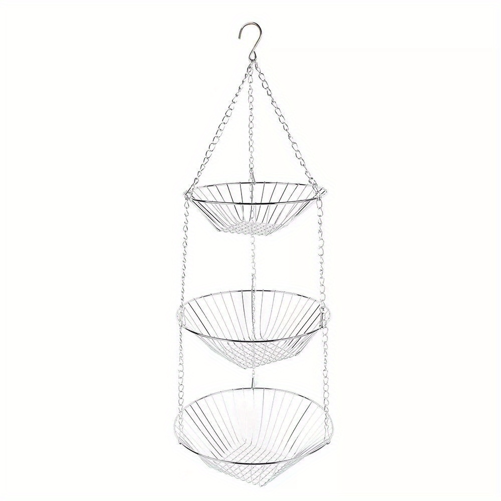 

Silvery Hanger For Indoor Hanging Basket With Potted Plants In A 3-tier Plant Basket.