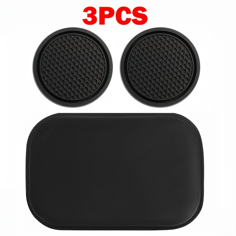 TEMU 3pcs Set, With 2pcs Car Silicone-slip Cup Holder Mats, Center Console Heightening Cushion, Suitable Vehicle Interiors, Armrest Cover, Car Center