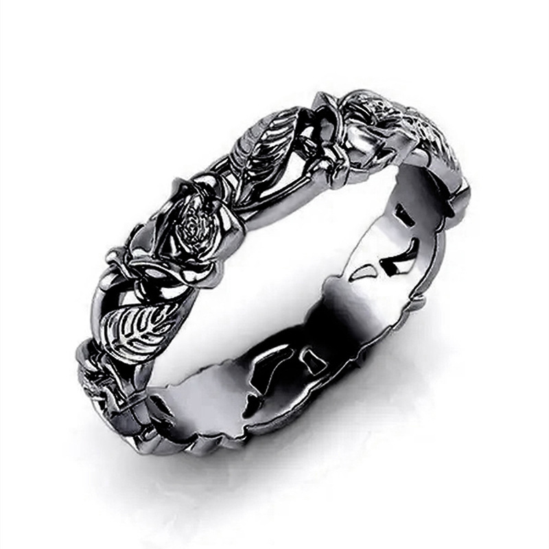 Image of Fashion Black Rose Flower Ring For Women Men Daily Party Holiday Flower Promise Ring Valentine's Day Gift
