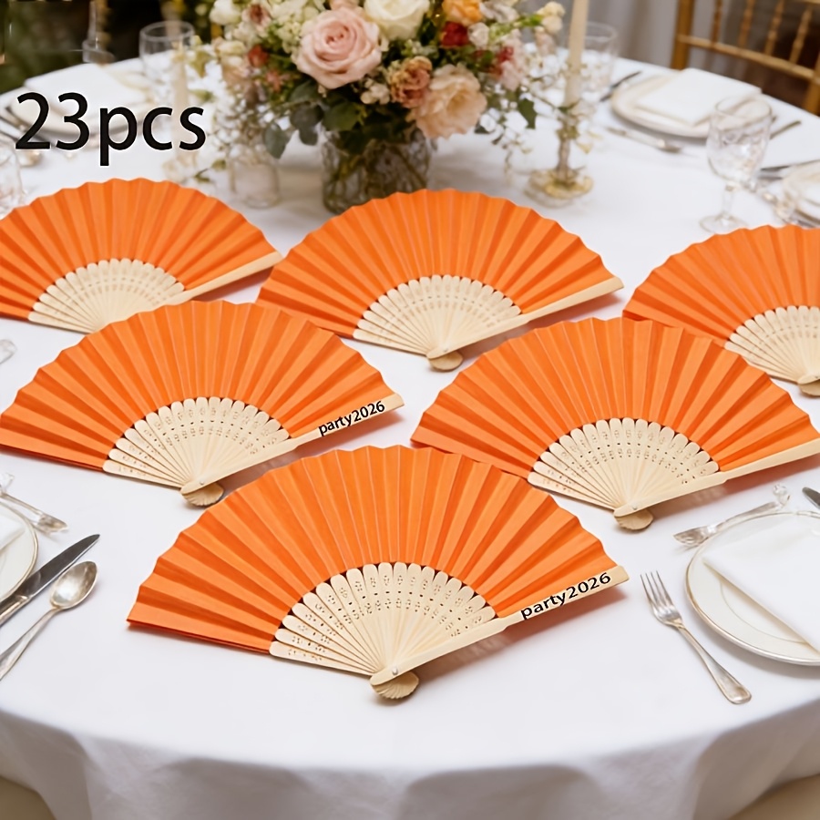 TEMU Éventails pliants personnalisés 23 pièces/36 pièces en papier uni orange vierge, éventails de mariage, cadeaux de fête de mariage, éventails