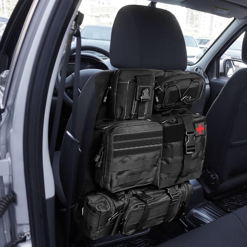 Image of [ Tactical Seat Organizer] Universal Tactical Seat Back Organizer With 5 Detachable Molle Pouches | Car Seat Back Bag, Vehicle Panel Protector For , Truck, Suv - Interior Accessories For