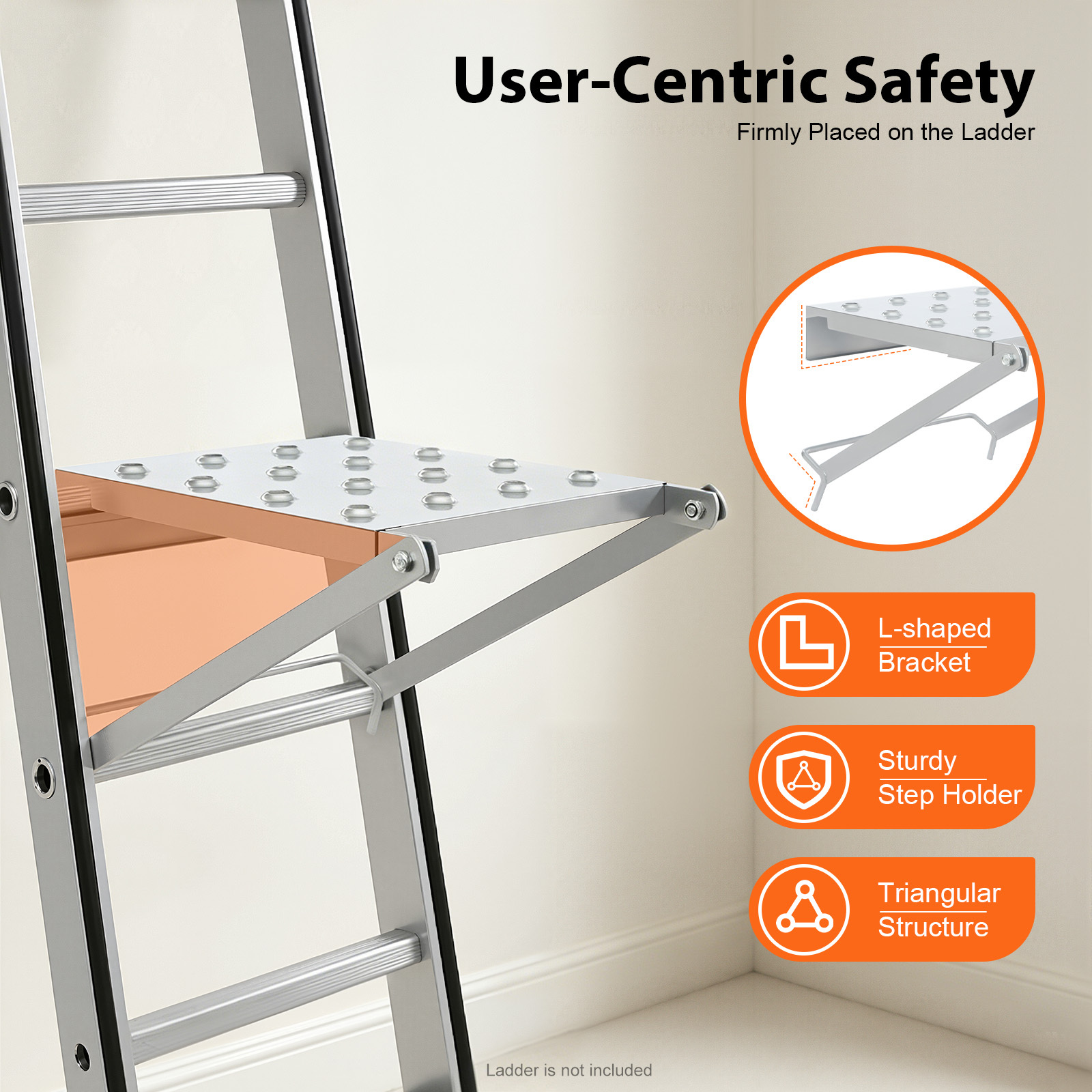 Hanging Step Durable Iron Ladder Accessory Work Platform With 330lb Load Capacity, Fits Multi-functional And Extendable Ladders, Lightweight And Foldable