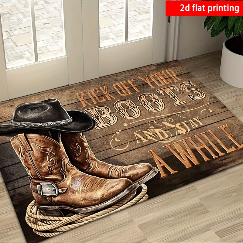 TEMU 2d Flat Printing, 1pc, Western Welcome Mat, Cowboy Boot Entrance Rug, 