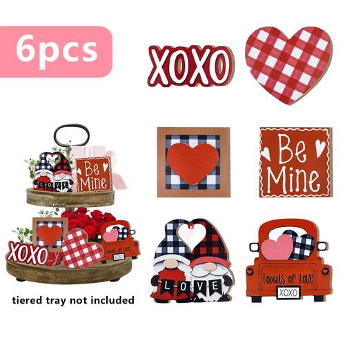 6pcs rustic tiered tray decor set wedding centerpieces for tables wooden heart gnome truck ornaments for anniversary wedding decorations