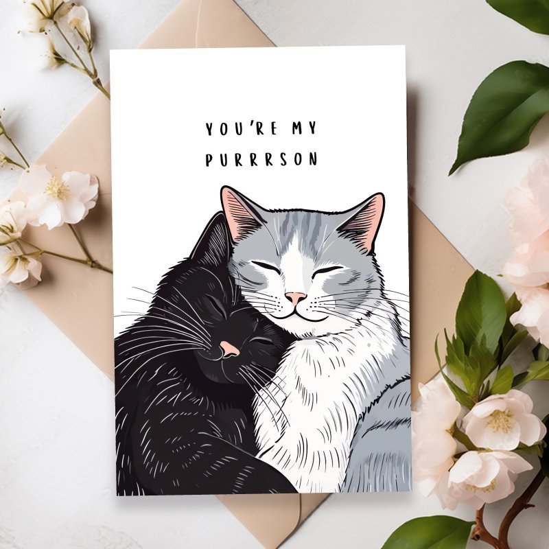 

1pc "you're My Purrson" Cat Anniversary Card - Greeting With Black And , Ideal For Christmas, Valentine's Day, Weddings - Unique Gift For Husband, Wife, Boyfriend, Girlfriend,