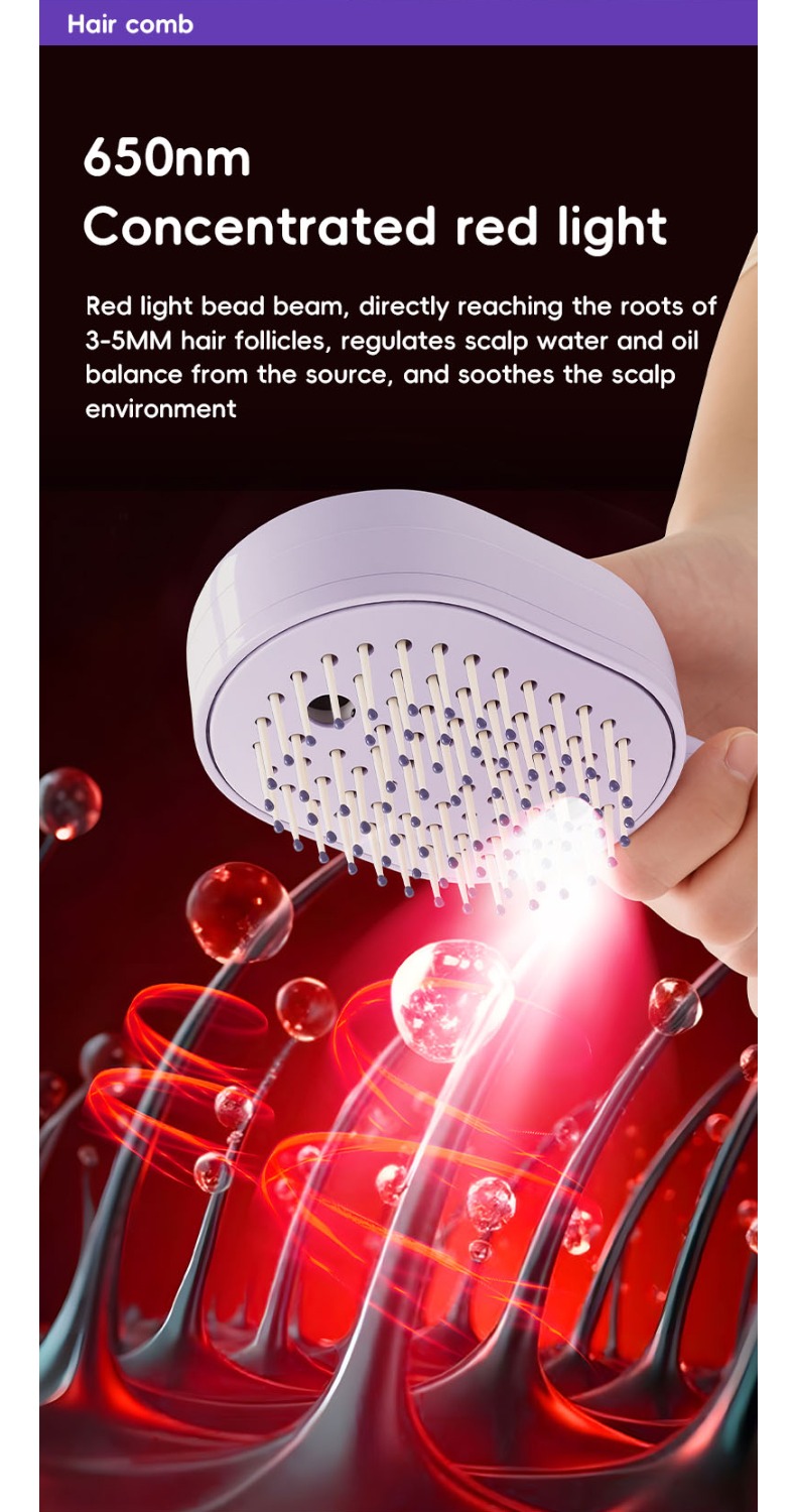 Cepillo de masaje multifuncional con luz roja y rociador, cuidado capilar antifrizz, depósito de agua grande, portátil, limpieza con un clic para cabello enredado, nutrición profunda del cuero cabelludo, regalo para novia en el Día de la Madre