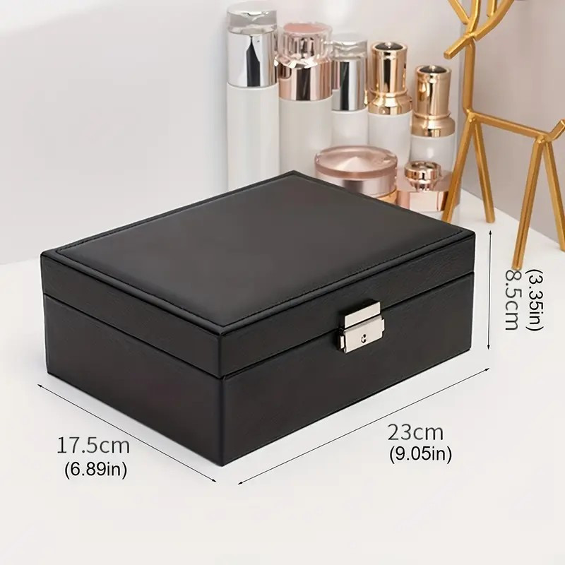 large capacity pu leather jewelry box with golden-tone hinges & locking mechanism - beige multi-tier organizer with soft cushioned compartments, drawers & open shelves for home, office, boutique storage - elegant gift box for jewelry, watches, accessories - contemporary style with golden-tone hardware, beige pu leather exterior, golden-tone   closure,   interior with multiple compartments & drawers, jewelry box large, large jewelry organizer storage, jewelry box Product details 4