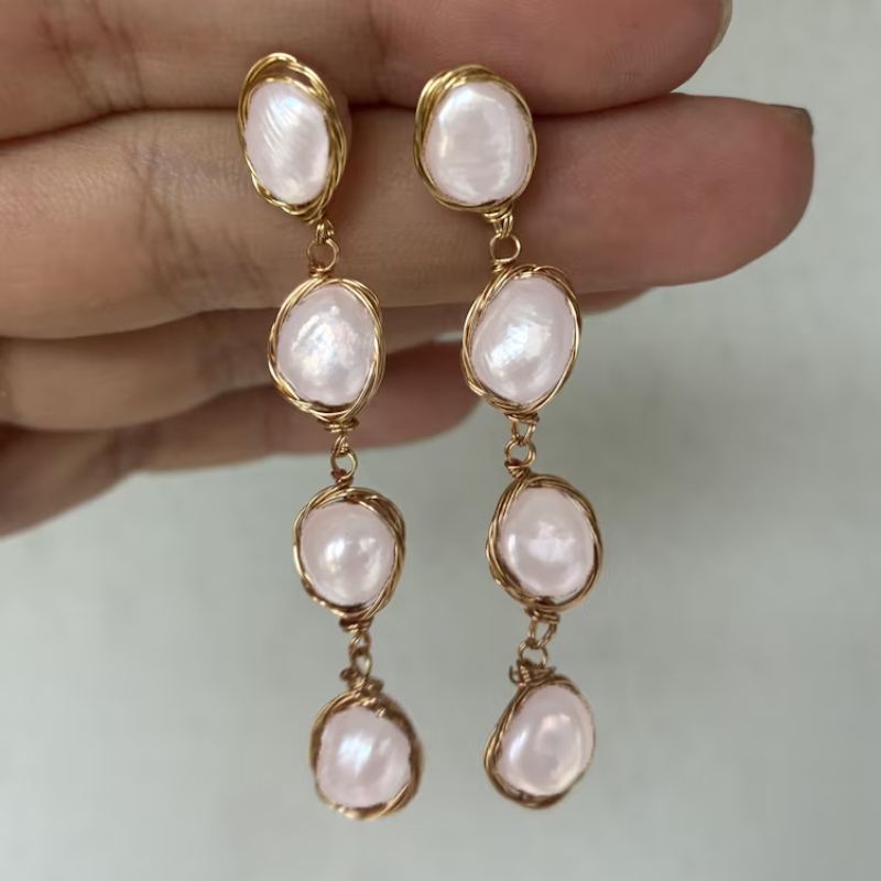 Luxurious Twisted Beaded Frame Pendant Earrings with Faux Pearls