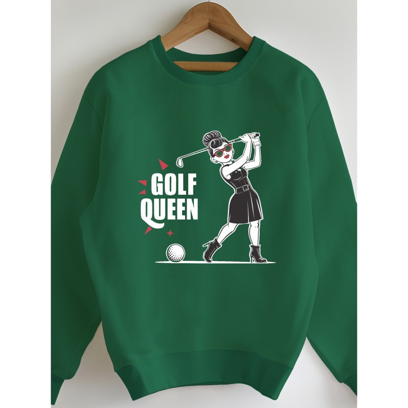 

Golf Queen Print Pullover Sweatshirt, Casual Long Sleeve Crew Neck Sweatshirt For Fall & Winter, Women's Clothing