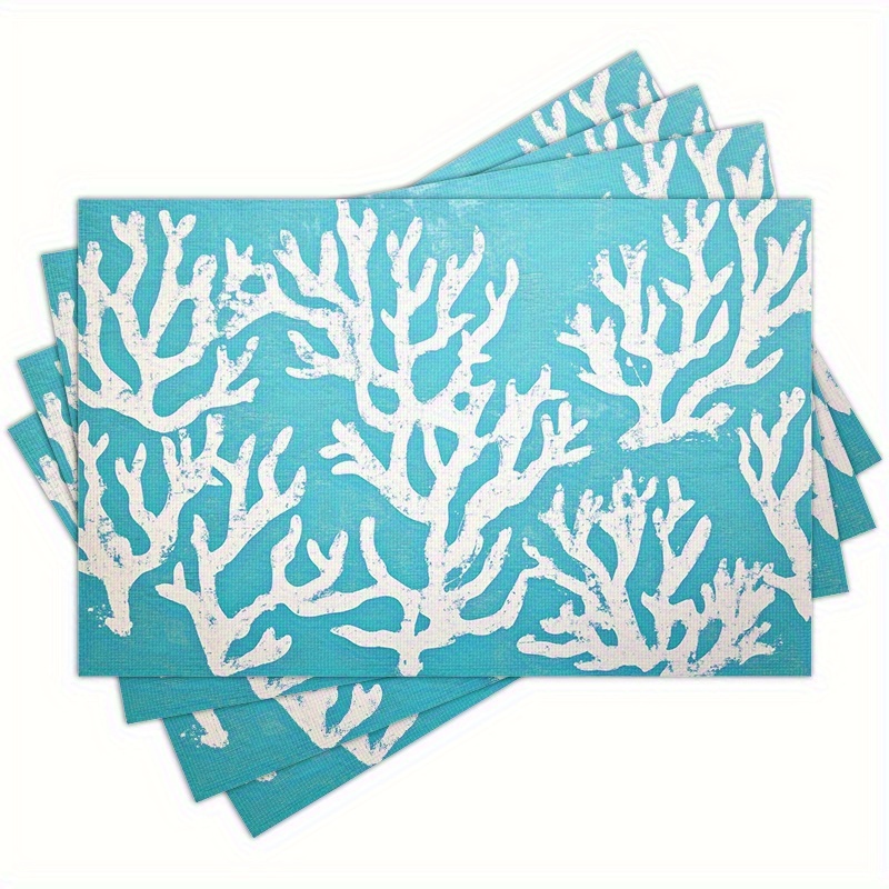 TEMU Jit4 Set Of 4 Linen Placemats, Featuring A With Designs, Measuring 12x18 Inches, Suitable For Kitchen And Dining Room Decor, Family Gatherings,