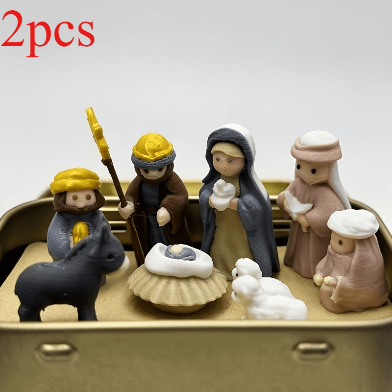Image of Miniature Portable Nativity Scene Suitable For - Resin Manger Statue With Box, Flock Craft Figurines, Tabletop Christmas Decor Gift For Mantel, Shelf, Or Traveling Holiday Display