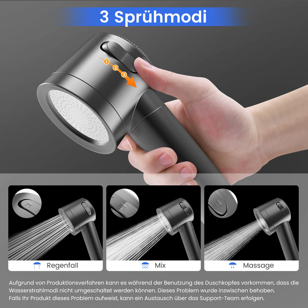 Wall-Mounted Shower Head with Filter and 3-Spray Modes