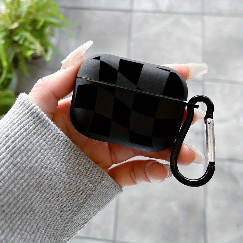 TEMU 2025 Trendy And Innovative -one Shock-resistant Headphone Case Featuring A Black And White Checkerboard Design, Compatible With Airpods 1/2, For