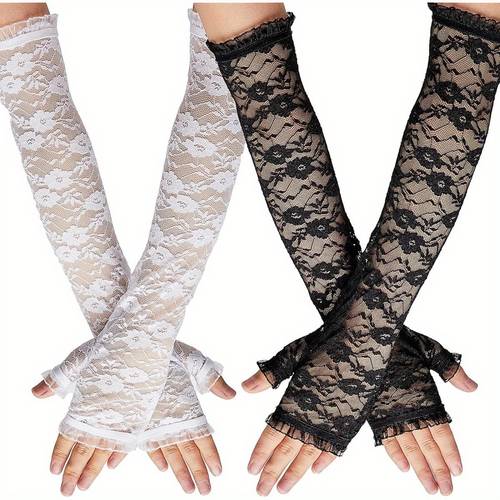 women s floral lace gloves long fingerless lace gloves for party adult size