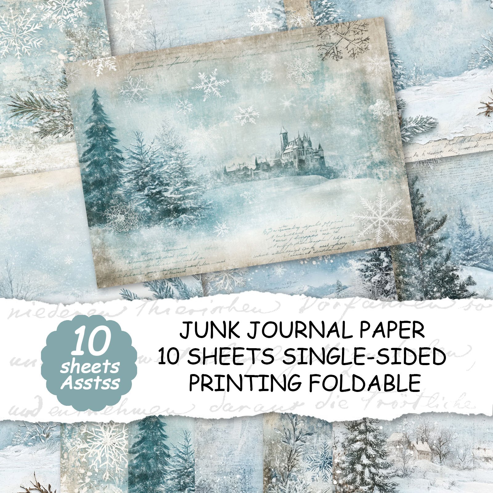 TEMU 10 feuilles de papier A4, style scène hivernale vintage, couverture de , journal de scrap, journal de scrap , articles faits main avec papier