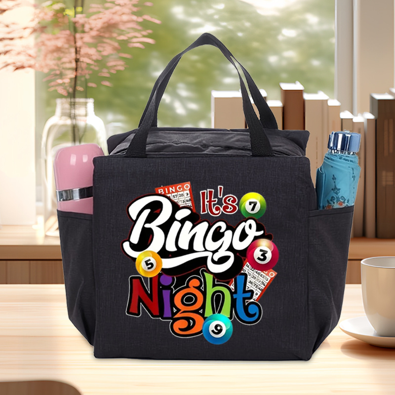 TEMU Fashionable Colorful Bingo Pattern Print - Compact Insulated Tote Bag With Handle - Easy To Carry And Washable, Suitable For Office And Travel