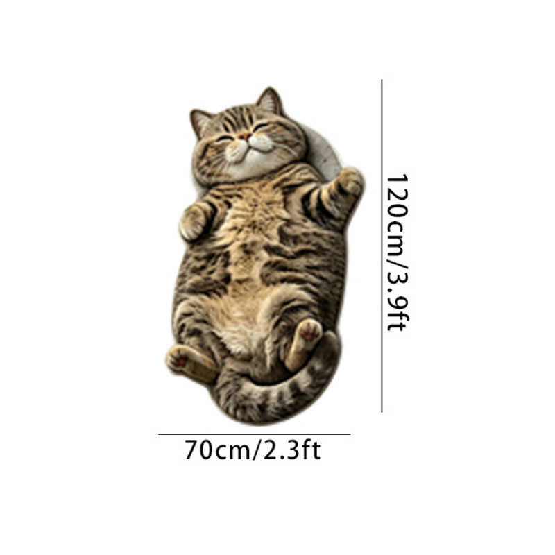 TEMU [2dflat] Thin Plush 3d Effect, Non-long Pile, Velvet Embossed Base, Thickness 7.5mm, 1pc Reclining Fat Irregular Mat, Lazy Calico Cat Foot Mat,