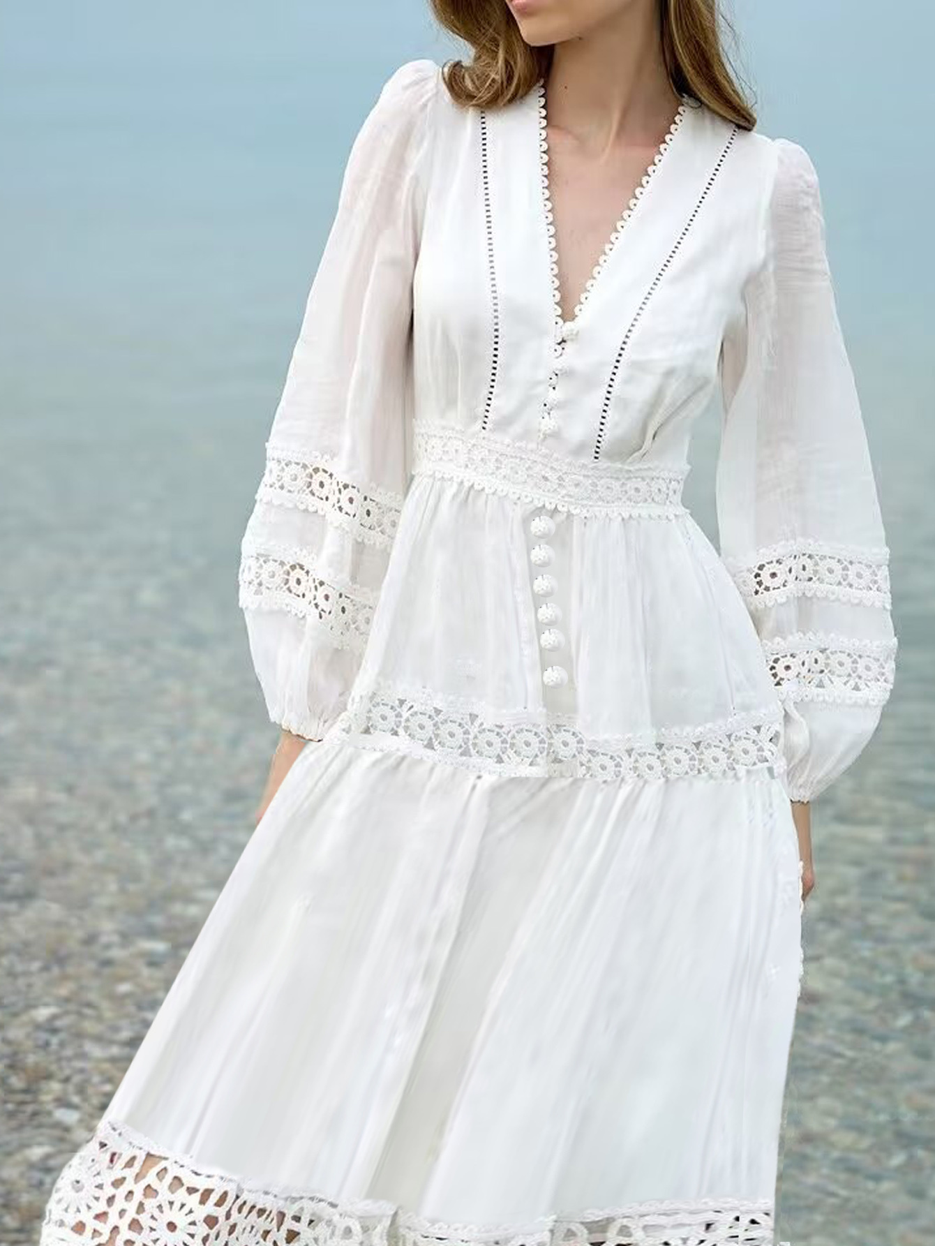 lace boho midi dress KATE AND LILY Women’s Lace Boho Daydream Midi Dress Sleeveless Cream Ruffle