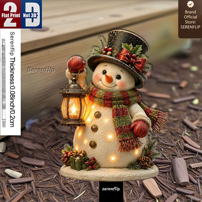 TEMU 2d Flat - 【2d Flat】 2d Flat - [2d Flat] 1pc 2d Flat Acrylic Plant Stake With Sharp End For Gardens, Smiling Snowman With Lantern, Christmas