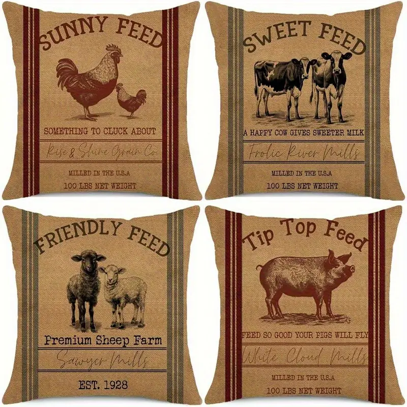 4 pack farm animal throw pillow covers double sided rustic farmhouse decor with zipper closure machine washable polyester cushion covers for sofa living room bedroom pillow inserts not included pillows for living room Product details 4