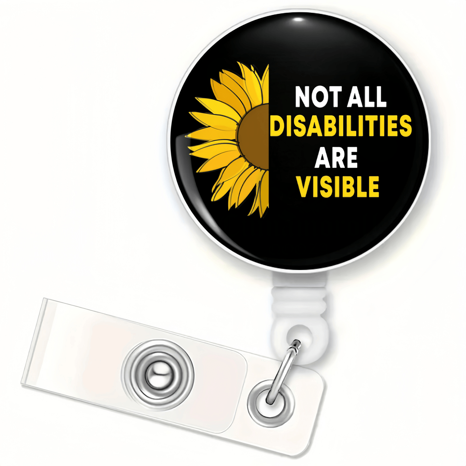 TEMU Sunflower Monogram Badge Holder - Retractable Id Card Holder With Metal Snap & Crocodile Clip, Abs Material & Sturdy Nylon Thread, Fashionable