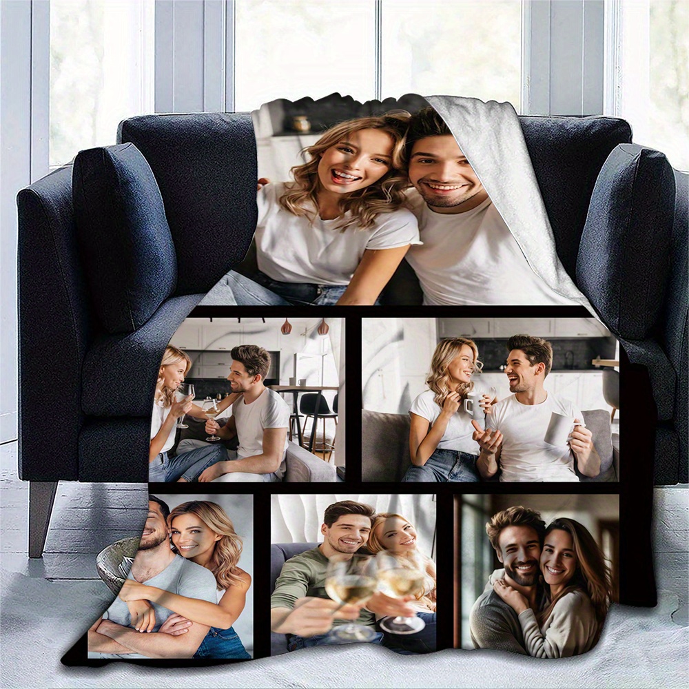 personalized flannel photo blanket soft warm cozy custom picture throw   gifts office bed couch camping travel details 2