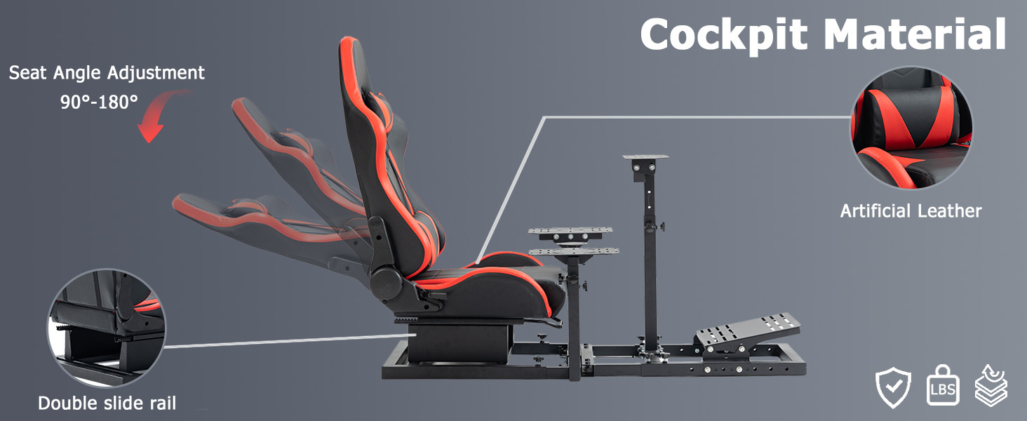 Minneer Racing Flugsimulator-Cockpit mit ergonomischem Gaming-Stuhl-Design – Schwerlast, höhenverstellbar & neigungsvariabel (90°–180°) – Kompatibel mit Logitech G25/G27/G29/G920/G923, Thrustmaster T80/T150, Fanatec, Moza – Lenkradständer pedalfreie Einrichtung – PC/PS5/PS4/Xbox//Simulator – Platzsparende Rennsimulator-Ausrüstung – Keine Elektronik benötigt