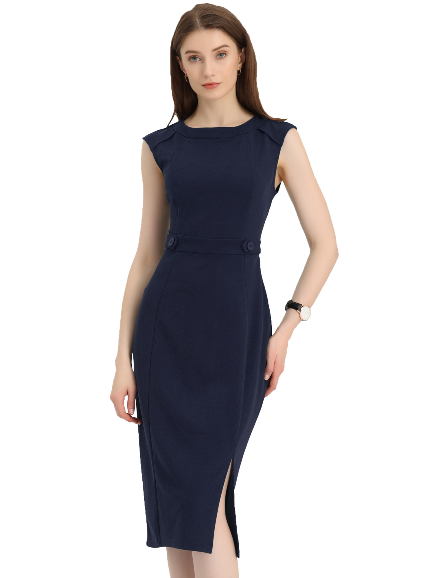 sheath dress womens sleeveless 2024 round neck fit - Temu