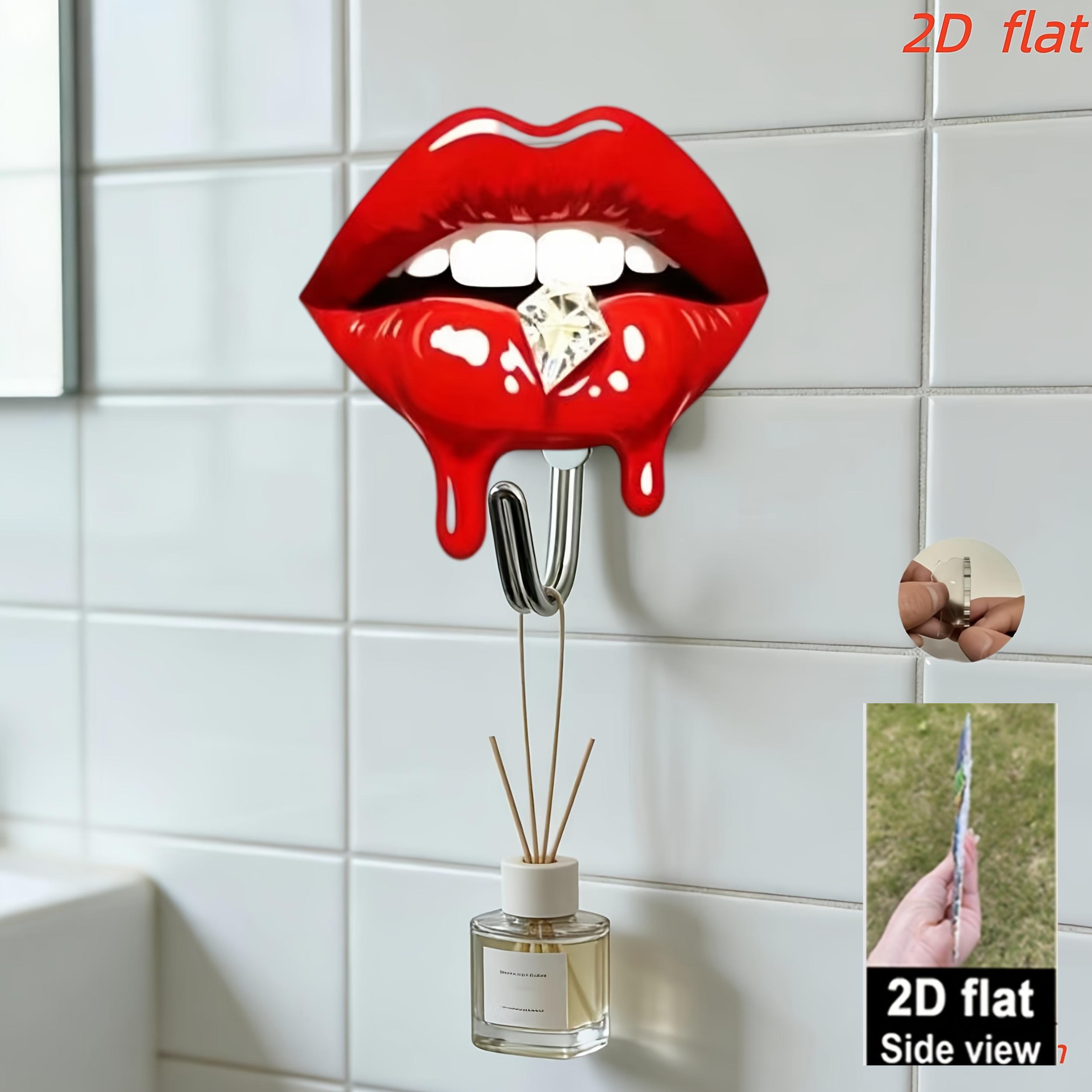 TEMU Crochet mural plat 2D 1pc Motif Lèvres Sexy en acrylique - Pas de perçage, Adhésif puissant & Crochet de salle de bain, Facile à installer,