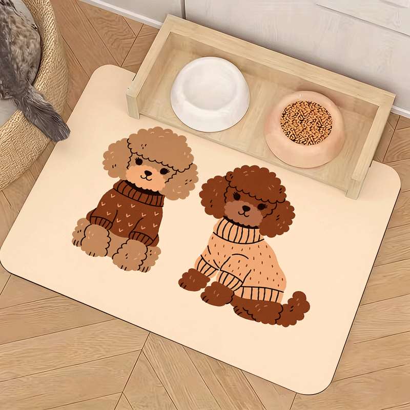 TEMU 1 pz Tappetino Antiscivolo in Gomma per Ciotole di Cane a Forma di Orsetto, per Area Animali Domestici, Adorabili con Base Beige e , Antiscivolo