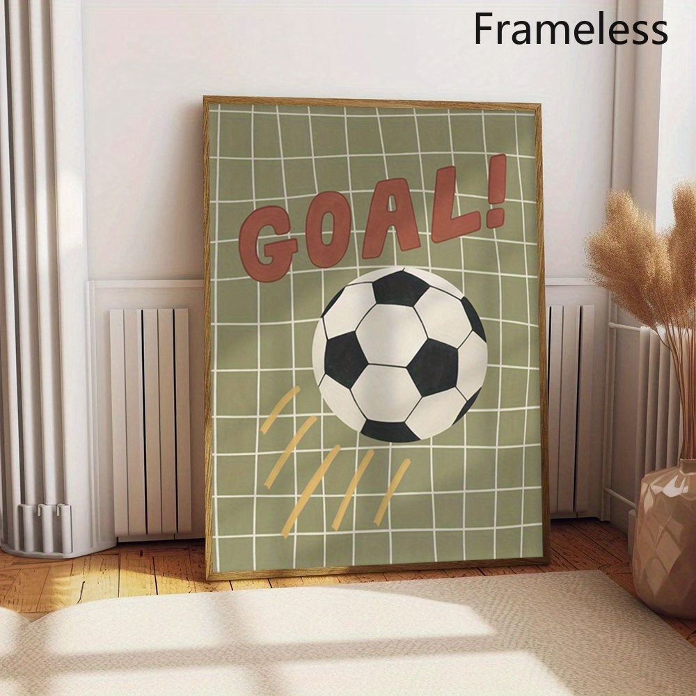 TEMU 2d Flat, 2d Flat, Unframed Soccer-themed Wall Art Featuring A Goal Canvas Print, Net Poster, And Ball Artwork. This Sports Art Serves As Decor