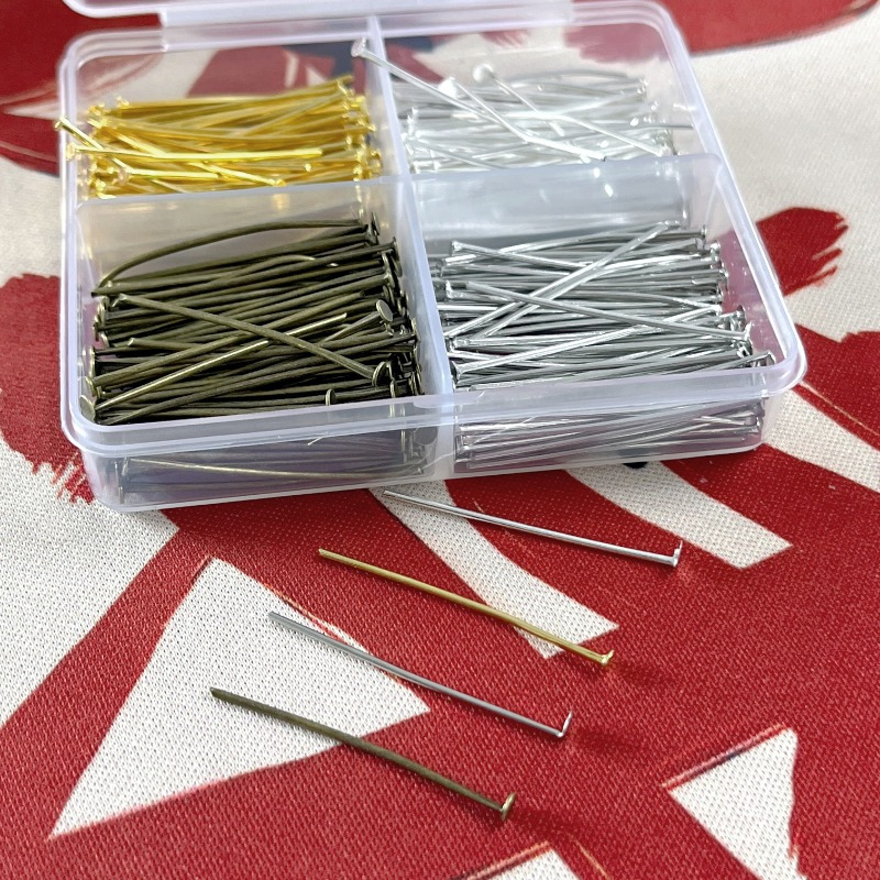 

400pcs Mixed Head Pins Set, Assorted Colors Iron Craft Pins, 30mm Pins For Jewelry Making, , Beading Supplies, Golden, Silvery, Bronze, White Golden